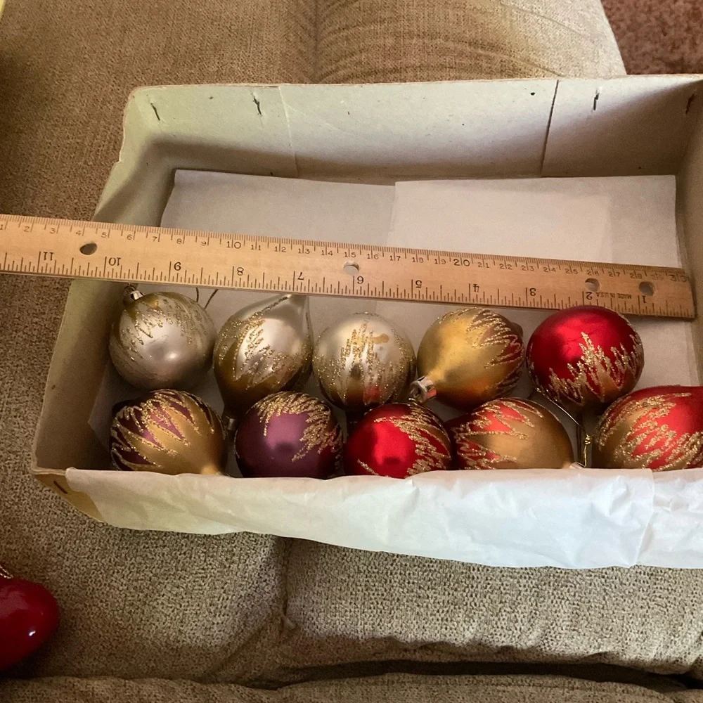 Vintage Christmas Classics Ornaments Set Of 10 Glass Colorful W Gold Sparkles - Picture 7 of 10